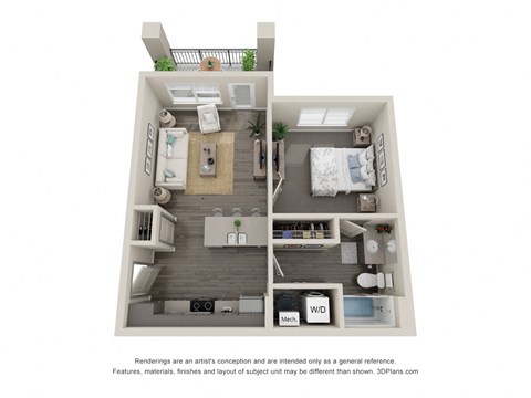 1 bed 1 bath floor plan at Trinity Woods, Missouri